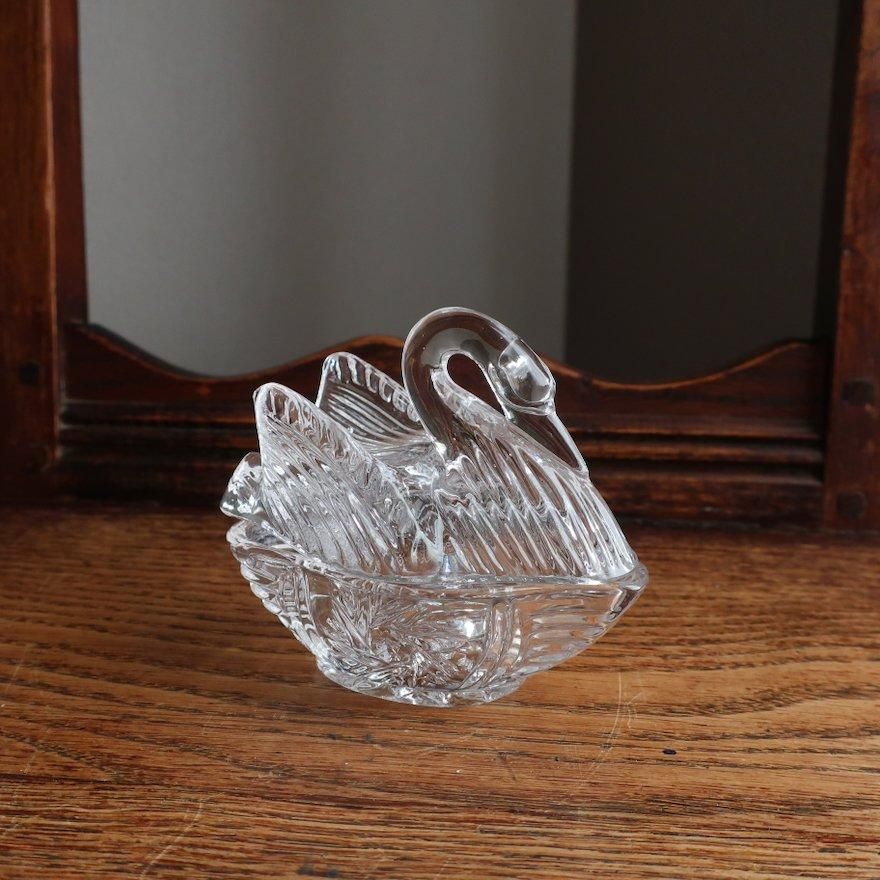 Vintage Glass Swan Tray Object Accessory Case/ビンテージ ガラス