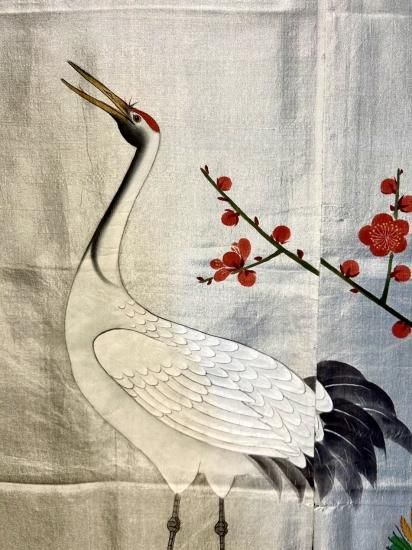 木瓜紋 夫婦鶴に梅・若松文様 アンティーク 加賀暖簾 花嫁暖簾」 - 正尚堂