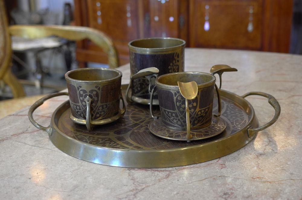 アンティークアールデコヌーヴォーガラスのパフケース小物入れ化粧小物