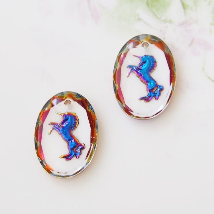 ヴィンテージ ガラス ドイツ インタリオ ユニコーン ブルー カメオ