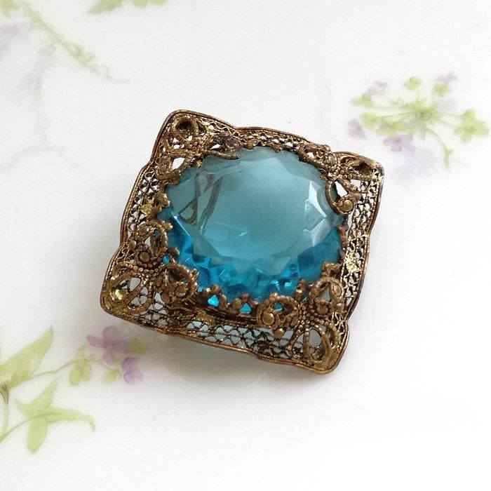 WESTERN GERMANY 西ドイツ ゴールドトーン アクアブルー ガラス