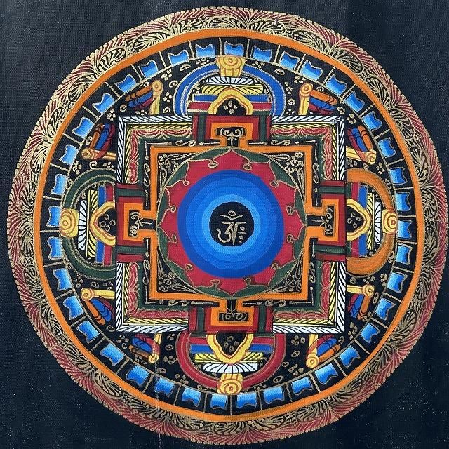 曼荼羅手描き ネパール 曼荼羅額入り／手描きマンダラ／時輪タントラ