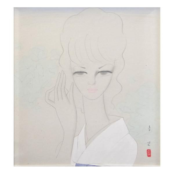 東郷青児 婦人像 水彩画 6号 額装 右下にサイン 東郷青児鑑定委員会証