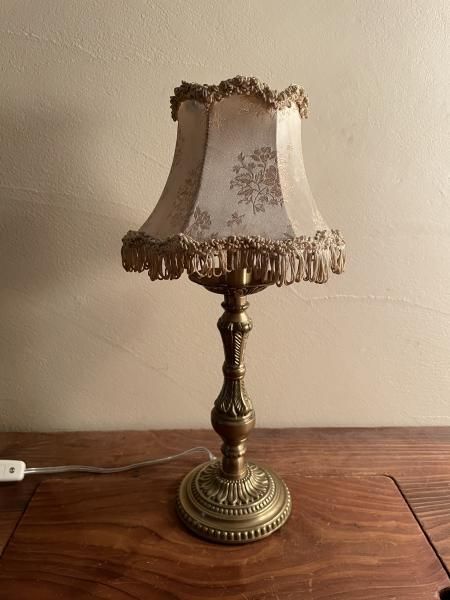 フランス アンティーク テーブルランプ 真鍮製 シェード布製