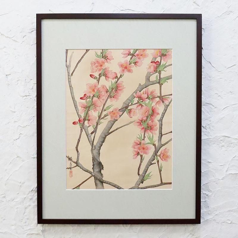 古版画 池田瑞月瑞月草花画譜 桃アンティーク 浮世絵ピンク桃 春アート