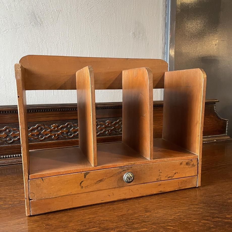 昭和初期 木製小抽斗付き本立て アンティーク