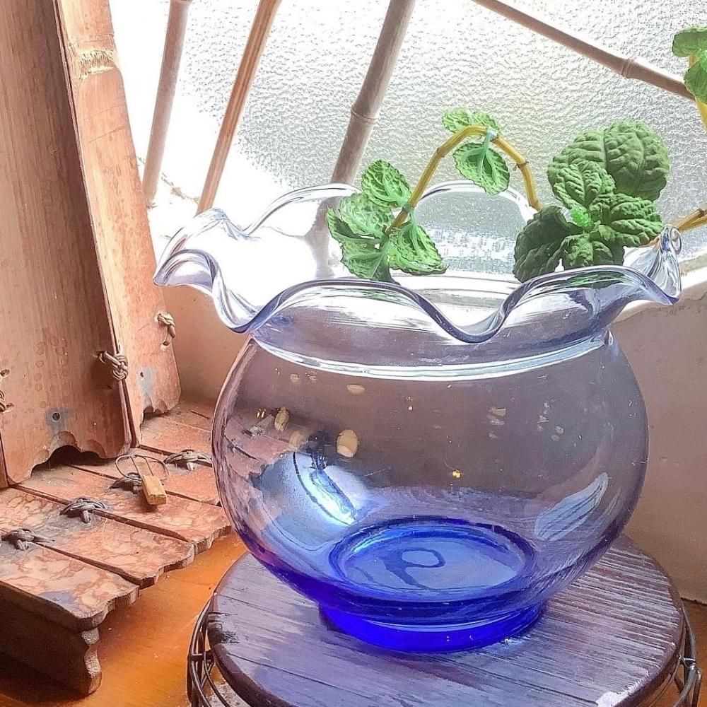 大正時代 昭和レトロ 金魚鉢 ウランガラス メダカ鉢 和ガラス レトロ