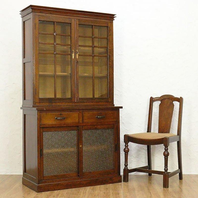 大正ロマン 木製ガラス食器棚 アンティークキャビネット