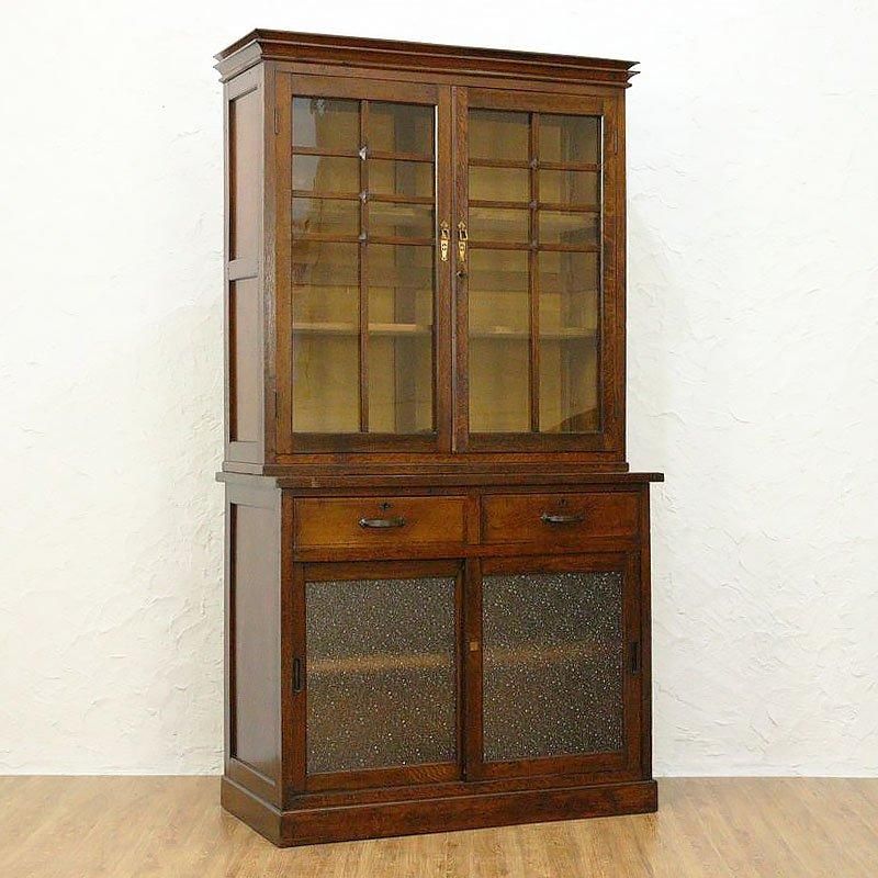 大正ロマン 木製ガラス食器棚 アンティークキャビネット