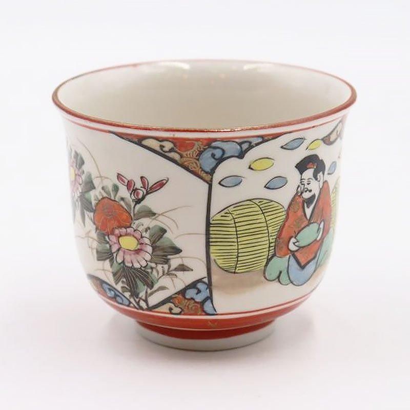 大正時代の九谷焼アンティーク湯呑み-恵比須・大黒柄