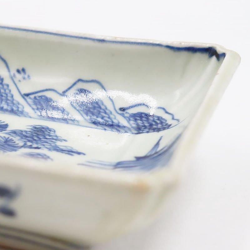 アンティーク手描き伊万里長皿 明治大正山水舟
