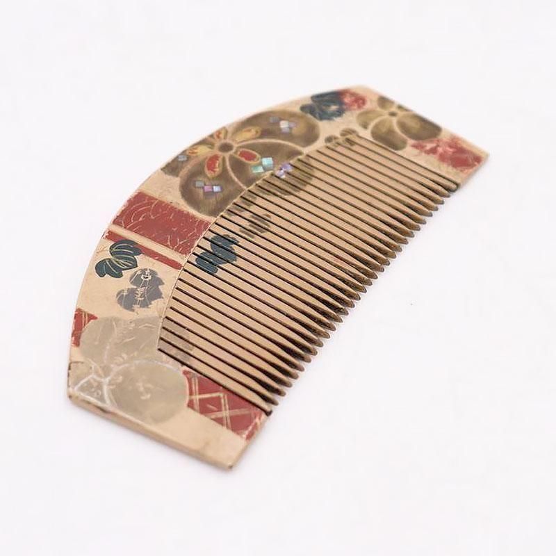 日本製漆塗り蒔絵螺鈿細工入りくし骨董品