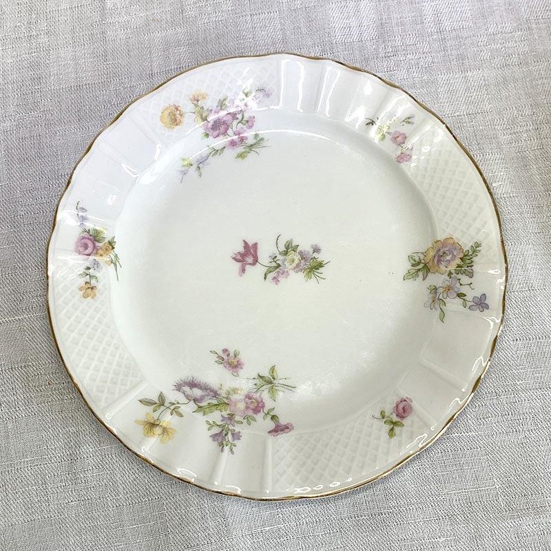フランス製リモージュ花柄ケーキ皿 お洒落な金縁