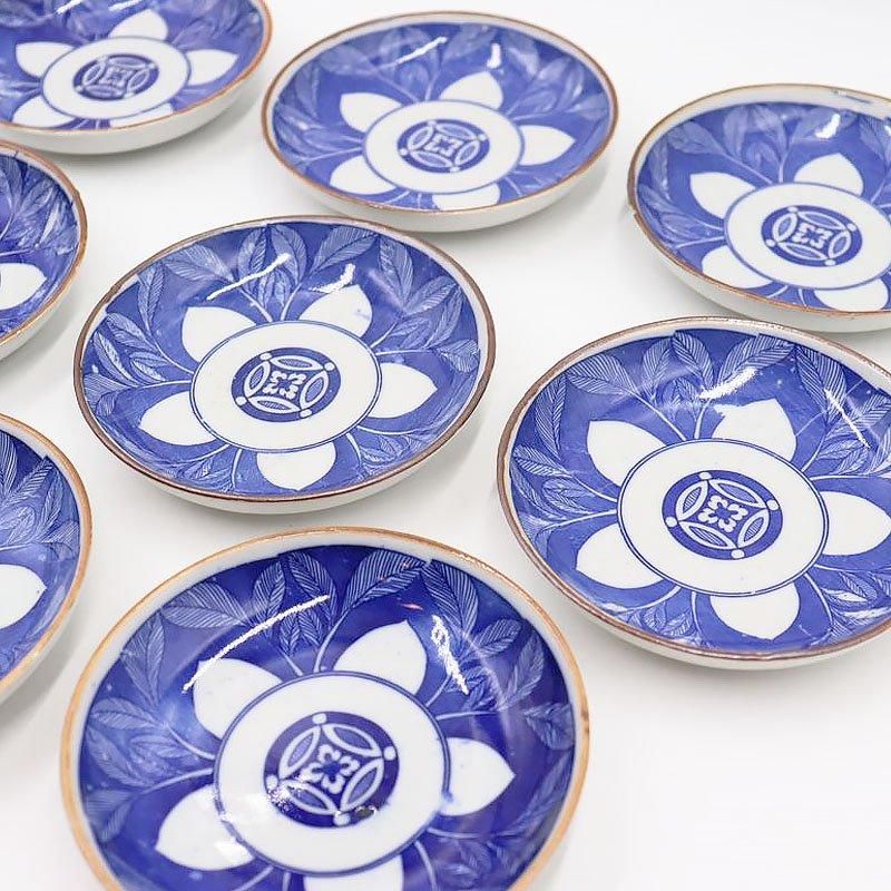 アンティーク 印判染付小皿 大正昭和レトロ藍色食器