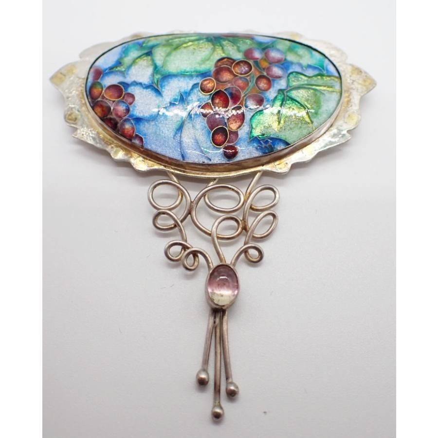 銀製ブローチ＆ペンダント 七宝「葡萄」トルマリン