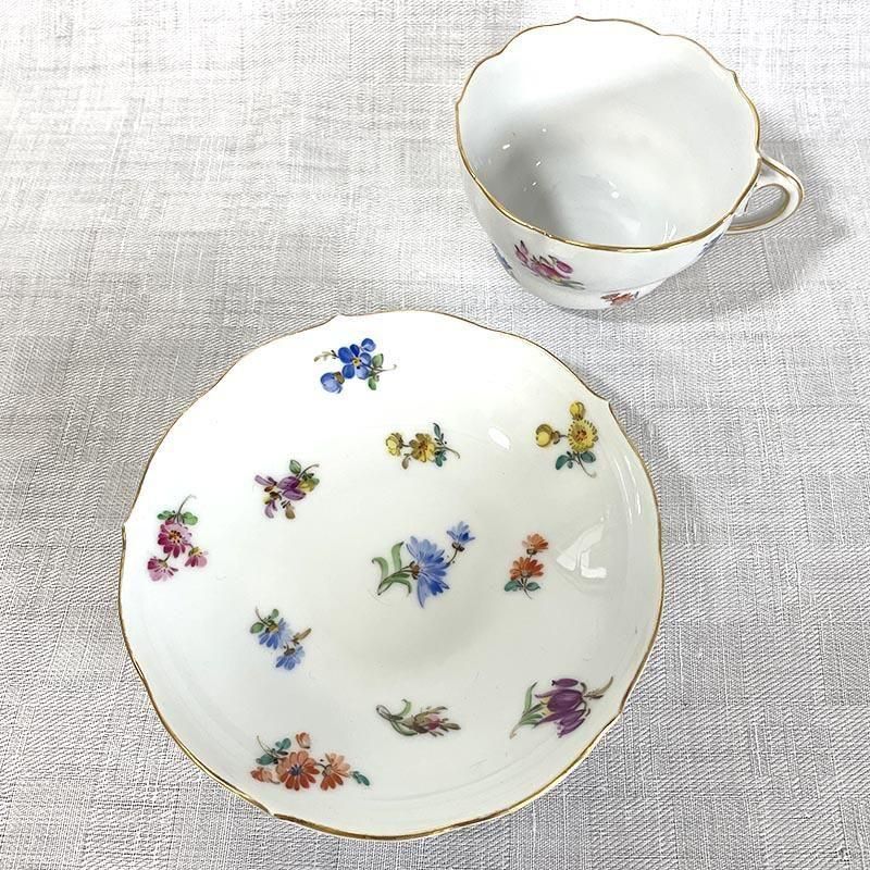 18世紀 オールドマイセン 色絵 花紋 カップ＆ソーサー 音色抜群 18世紀