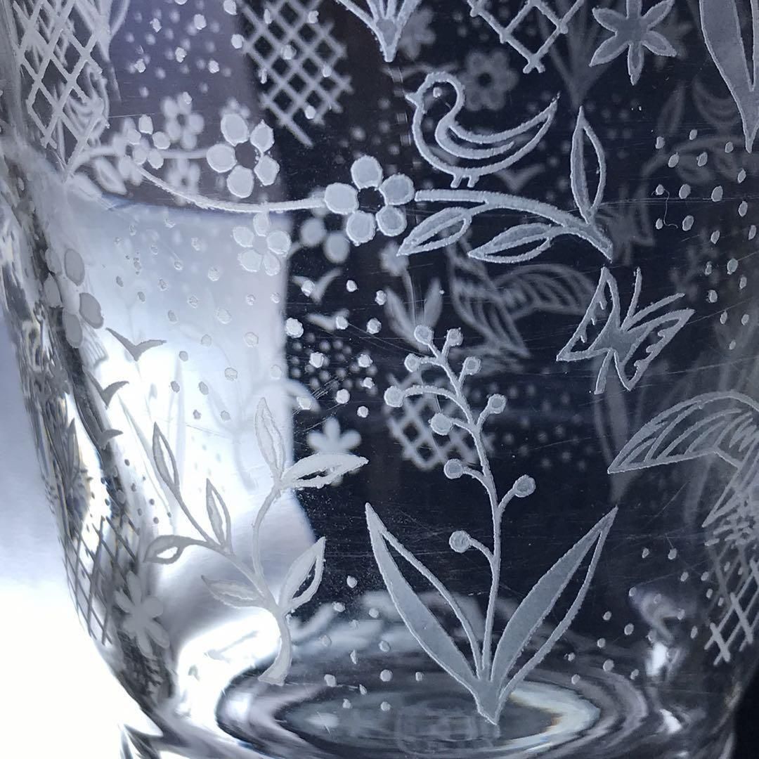 アンティークバカラ製色とりどり花鳥模様クリスタル花瓶