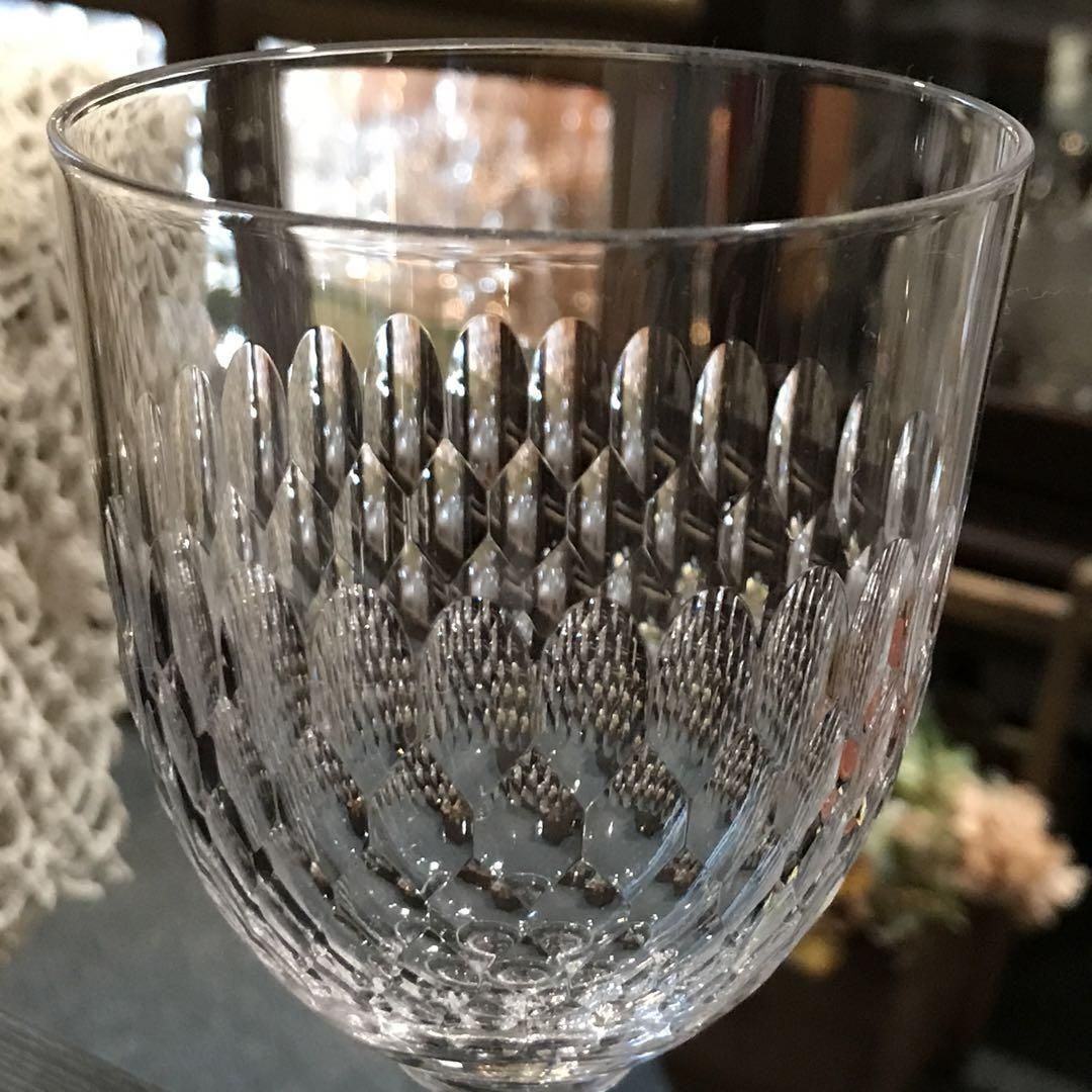 アンティークバカラ製蜂の巣模様水ワイン用クリスタルグラス1936年以前