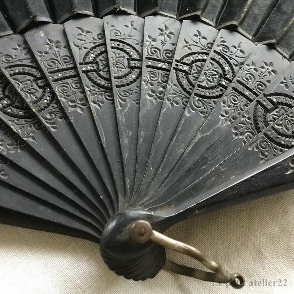 フランス アンティーク 扇子 ナポレオン3世様式 透かし彫 薔薇 ピンク