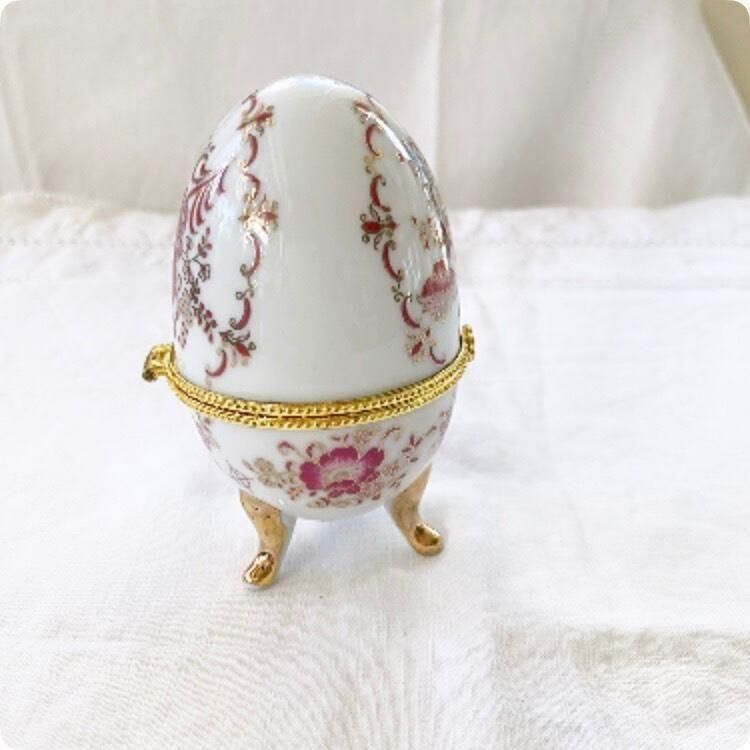 フランス 陶器製卵型小物入れ ピンクゴールドヴィンテージ