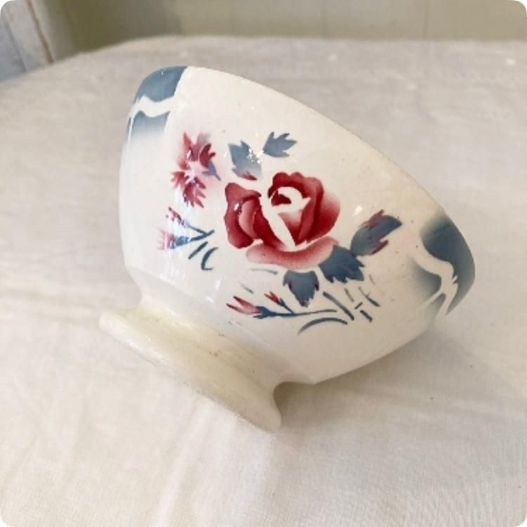 ディゴワンサルグミンヌ窯ステンシル花模様のカフェオレボウル（高さ