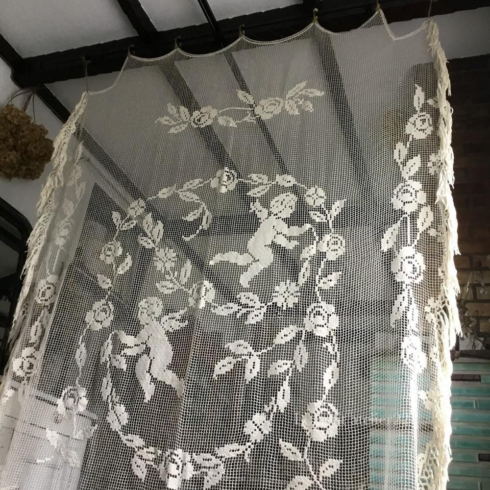 フランス 19世紀 アンティークカーテン オフホワイト