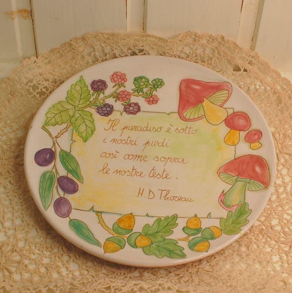 イタリア ヴィンテージ 壁掛け絵皿 きのこ＆どんぐり＆ベリー