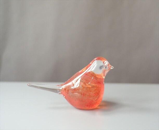 北欧ヴィンテージ ガラス オレンジ バード オブジェ