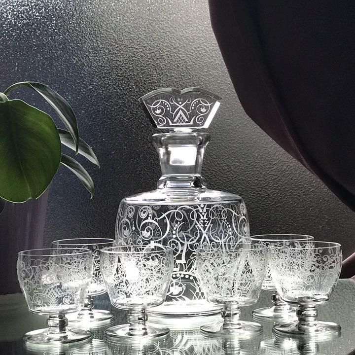 アンティークバカラ製希少なミティリニデザインワイングラス6個と