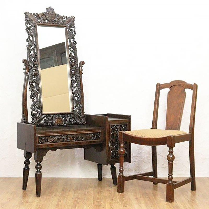 工場 ラタン／籐／ドレッサー／鏡台／スツール／椅子／ビンテージ