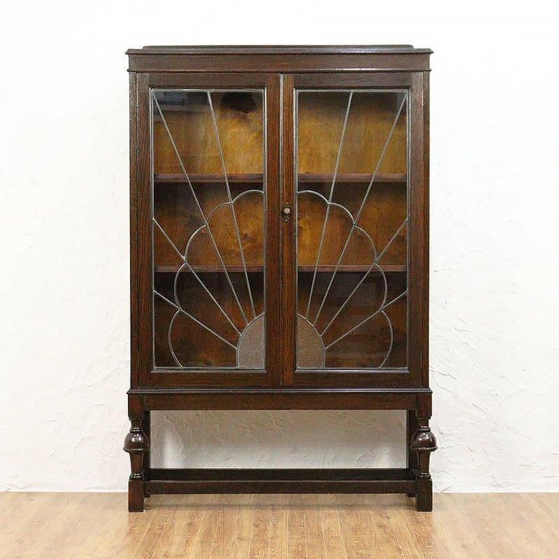英国アンティークブックケースキャビネット/本棚/ガラス食器棚/飾り棚
