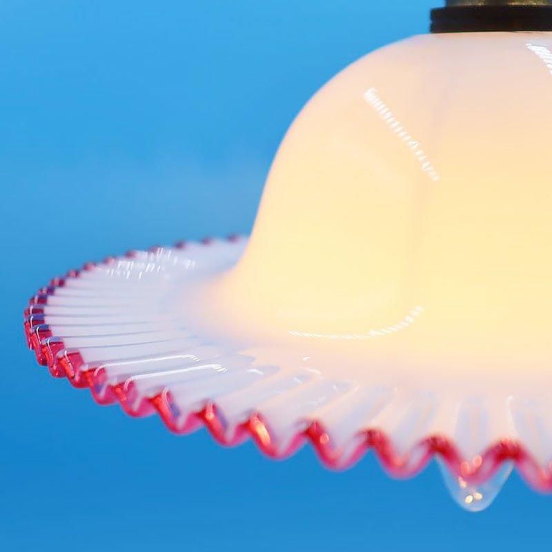 大正ロマンの電笠ランプシェード 繊細なピンクフリル