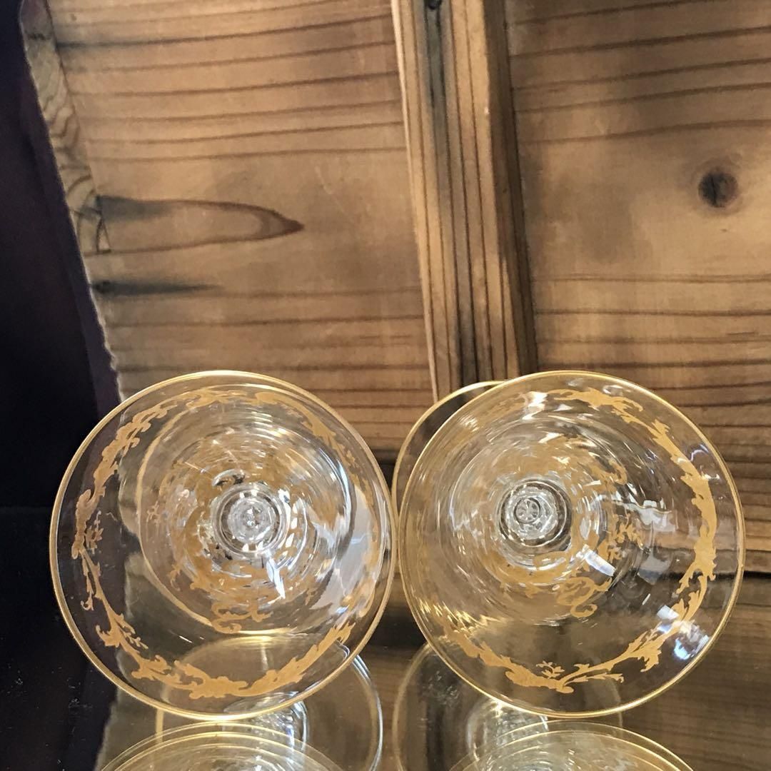 アンティーク1936年以前のサンルイミカド金彩薔薇模様ワイングラスペア