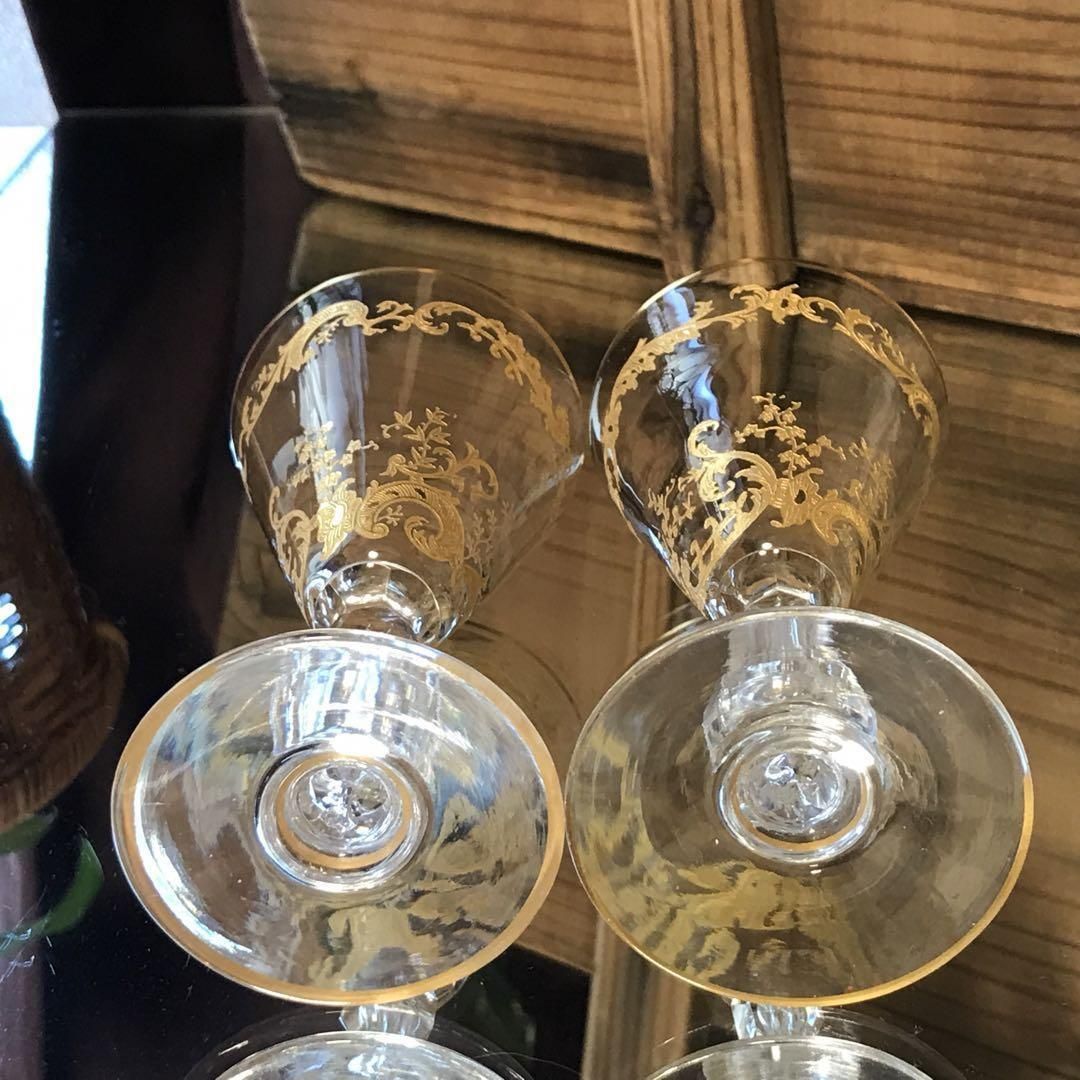 アンティーク1936年以前のサンルイミカド金彩薔薇模様ワイングラスペア