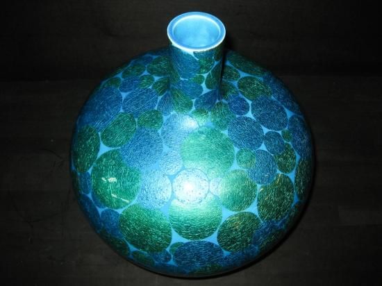 小野珀子高さ約32cm美術館級釉裏金彩花壷 (葡萄図絵柄大花瓶)桐共箱