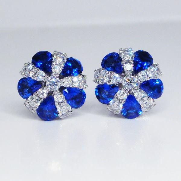 ブルーサファイア ペアシェイプダイヤモンドフラワーピアス SA 2.67ct