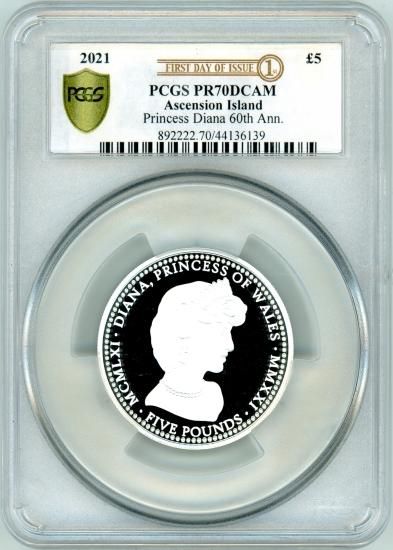 2021年 アセンション島 ダイアナ妃生誕60周年記念 銀貨 PCGS PR70