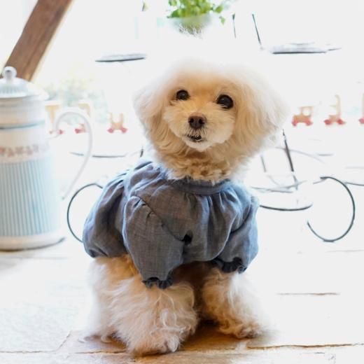 ギャザーフレンチブラウス(ID) - 「ブルーブルーブルー blue bleu