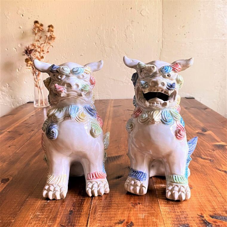 シーサー置物 沖縄陶器やちむんの紅型シーサー 紅27 [一品物]正面立ち