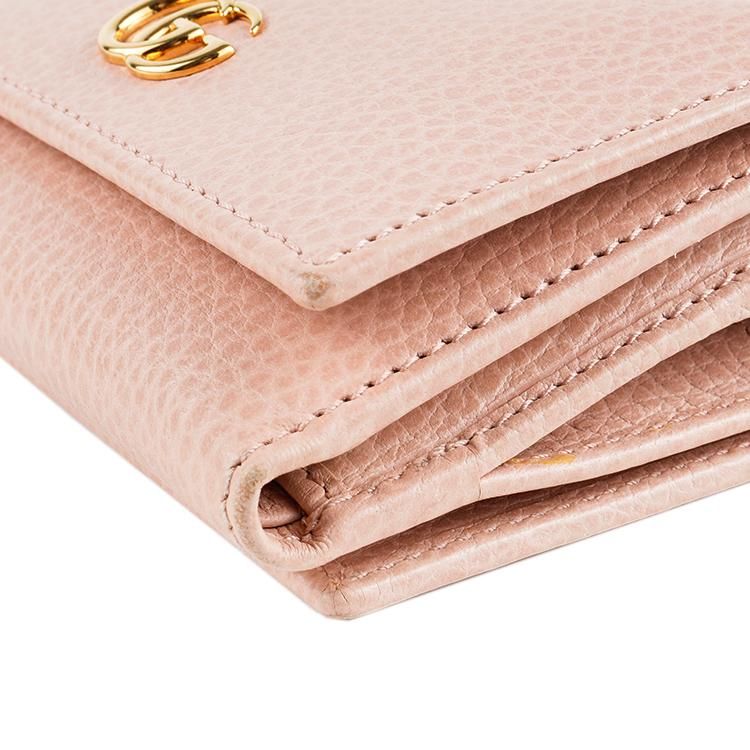 GGマーモント レザー三つ折りミニ財布 ピンク ユーズド|グッチ GUCCI