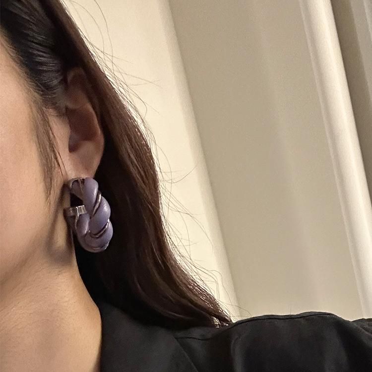 レザーツイストフープピアス シルバー×パープル ヴィンテージ|ボッテガ