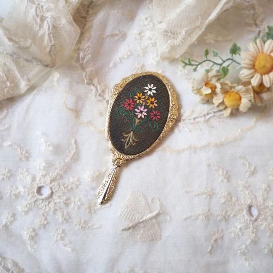 アンティーク 手鏡 | フランス ミニチュア手鏡 ドール用ミラー お花