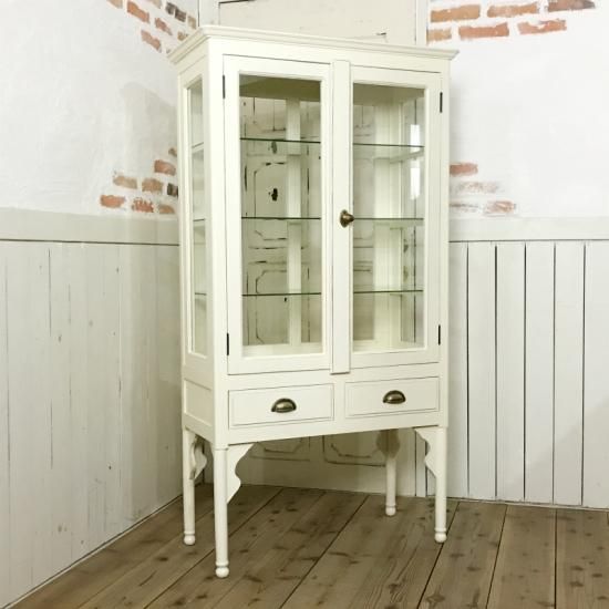 アンティーク調 ケビント 医療棚 ドクターキャビネット 全面ガラス