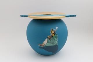 武腰一憲 サマルカンドブルー 香炉 『色絵 遠い日 香器 静夜』 K375 武