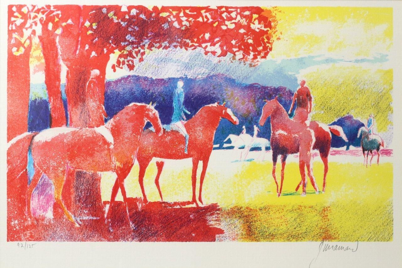 リトグラフ版画 ポール・ギアマン「夕焼けに馬」 商品番号34110505- 絵