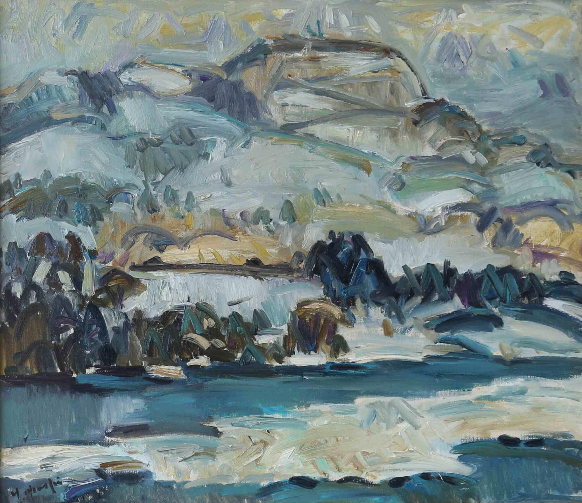 初雪の堤 油絵 P10（530×410mm） 初雪の堤 油絵 P10（530×410mm） 初雪