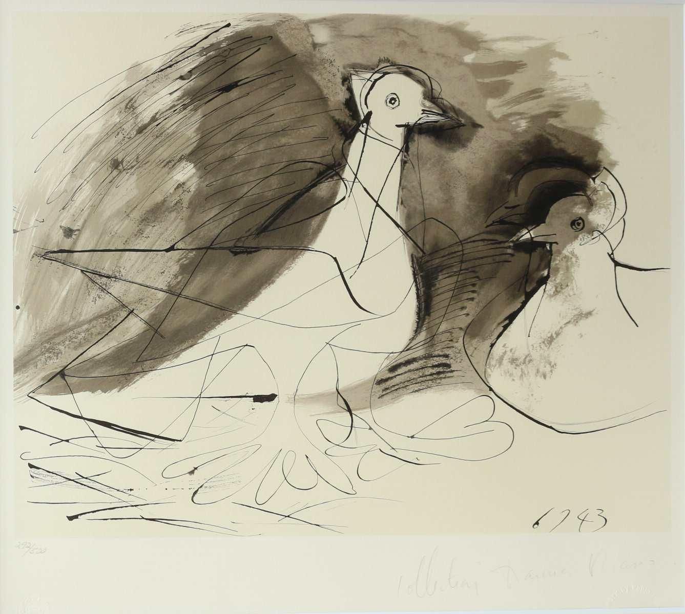 大型額装絵画 パブロ・ピカソ「鳩」ムルロ版 オリジナル・リトグラフ