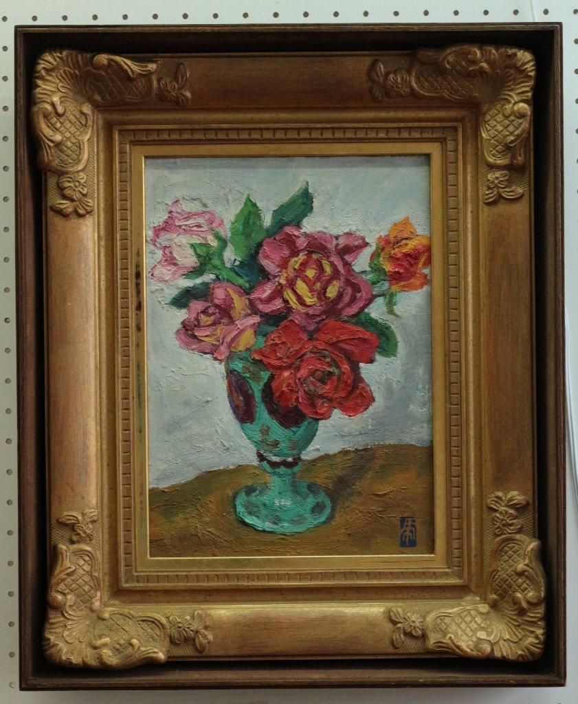 油絵ポットとバラ 油絵ポットとバラ 油絵ポットとバラ 油絵 バラ