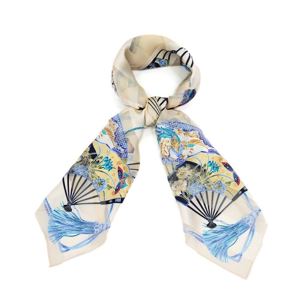 扇(CM7-274) 伝統横浜スカーフ 大判 シルクサテンストライプ スカーフ