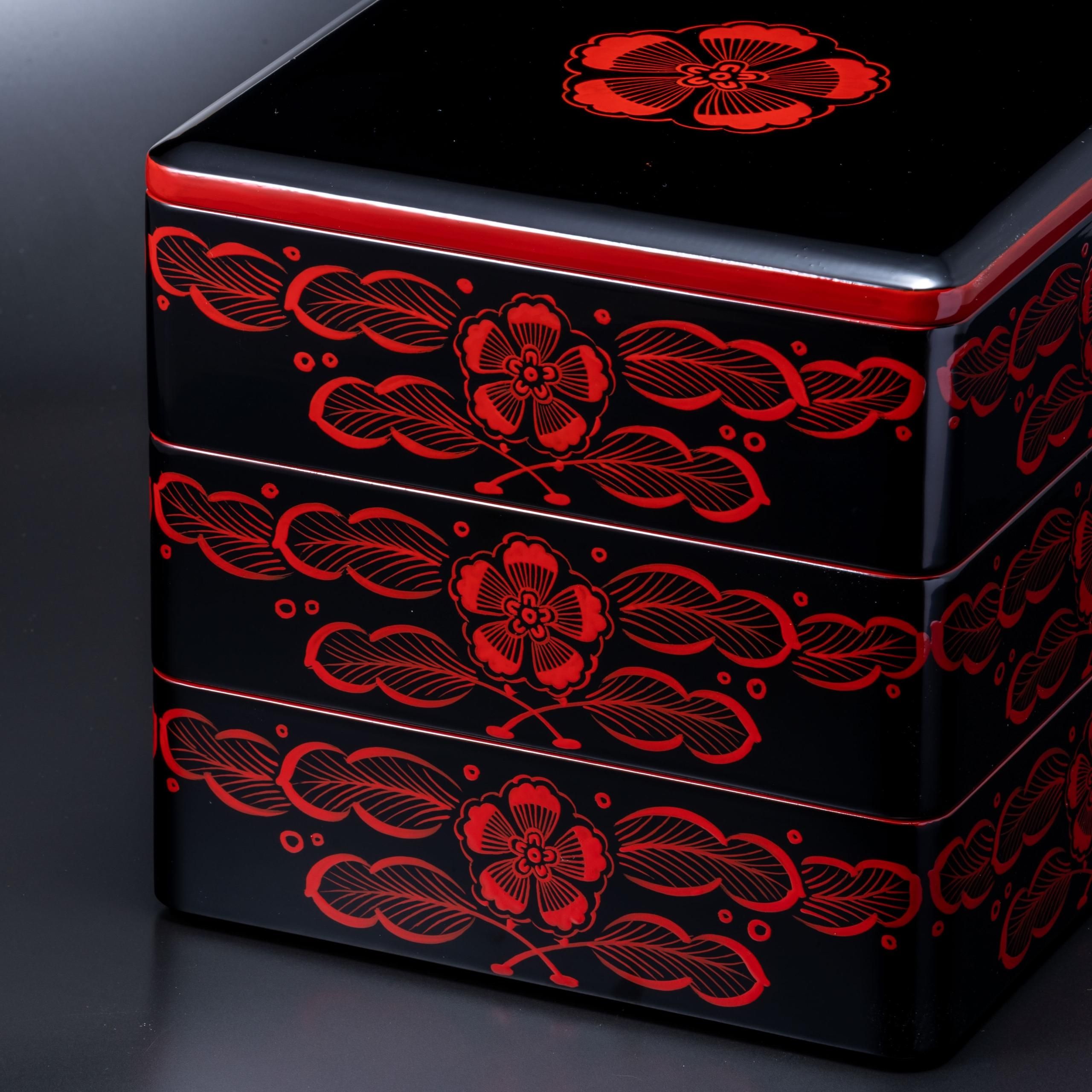 丸三漆器 秀ひら塗り 重箱 3段 松 秀衡塗 重箱 松 丸三漆器 丸三漆器